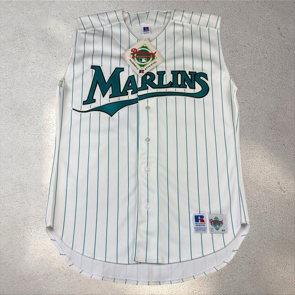 VTG NOS 90s Florida Marlins Russell Athletic Jersey Diamond Collection Sz 44